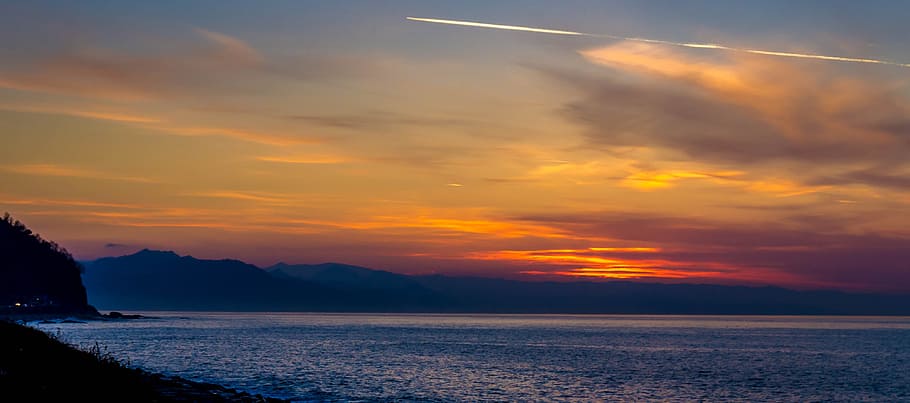 sunset, clouds, landscape, rize, turkey, aircraft, marine, blue HD wallpaper