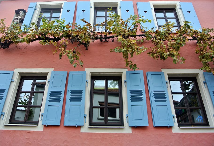 window, home, hauswand, building, truss, blue, facade, architecture, HD wallpaper