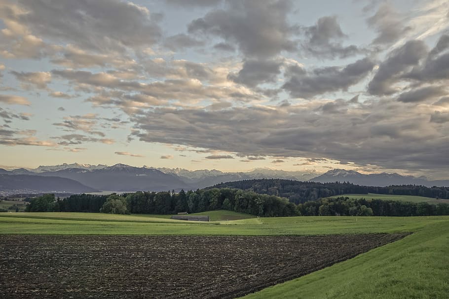 Hair Dryer, Alpine, Train, Clouds, distant view, arable, meadow HD wallpaper