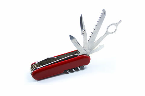red and silver multi-tool, knife, swiss army knife, utility HD wallpaper