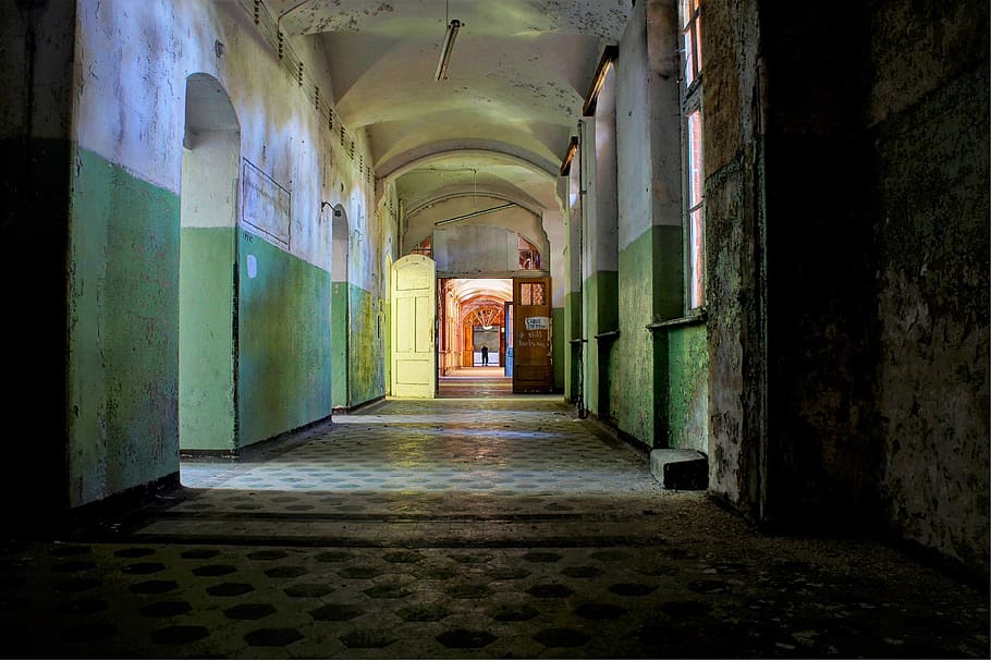 decay, beelitz heilstätten, hdr, architecture, building, arcade HD wallpaper