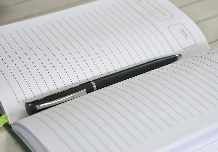 black click pen on white rulednotebook, business, desk, education HD wallpaper