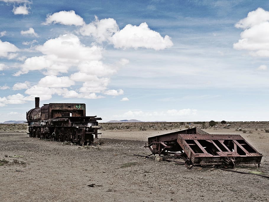 the salar de uyuni, cemetery of trains, bolivia, cloud - sky