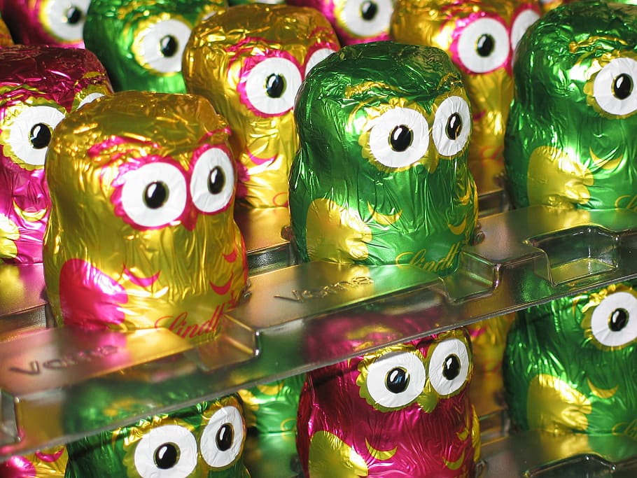 owls, chocolate, lindt, colorful, holkörper, benefit from, HD wallpaper