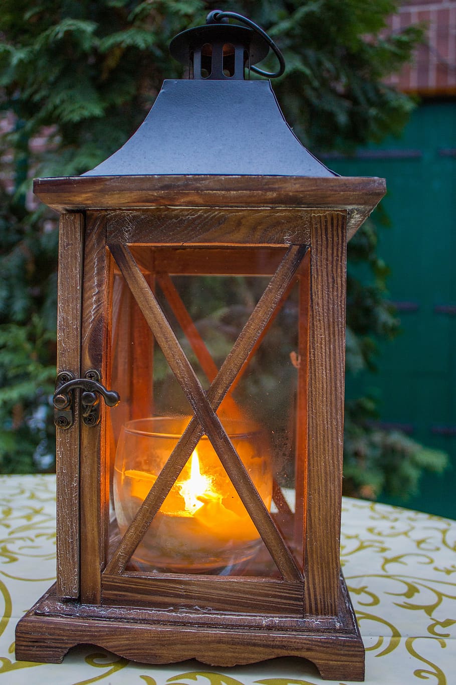brown wooden candle lantern, christmas, light, christmas market