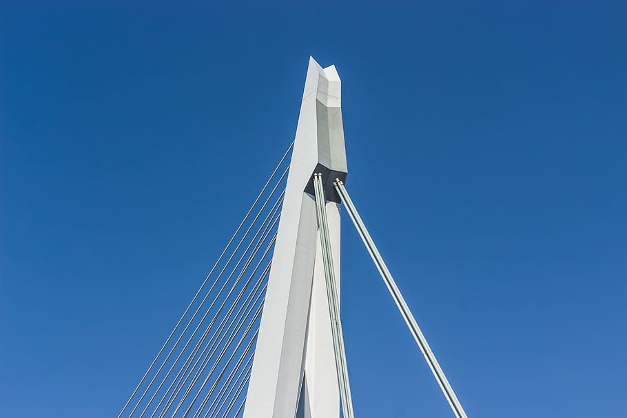 The Erasmus Bridge in Rotterdam, the Netherlands., white tower under blue sky HD wallpaper