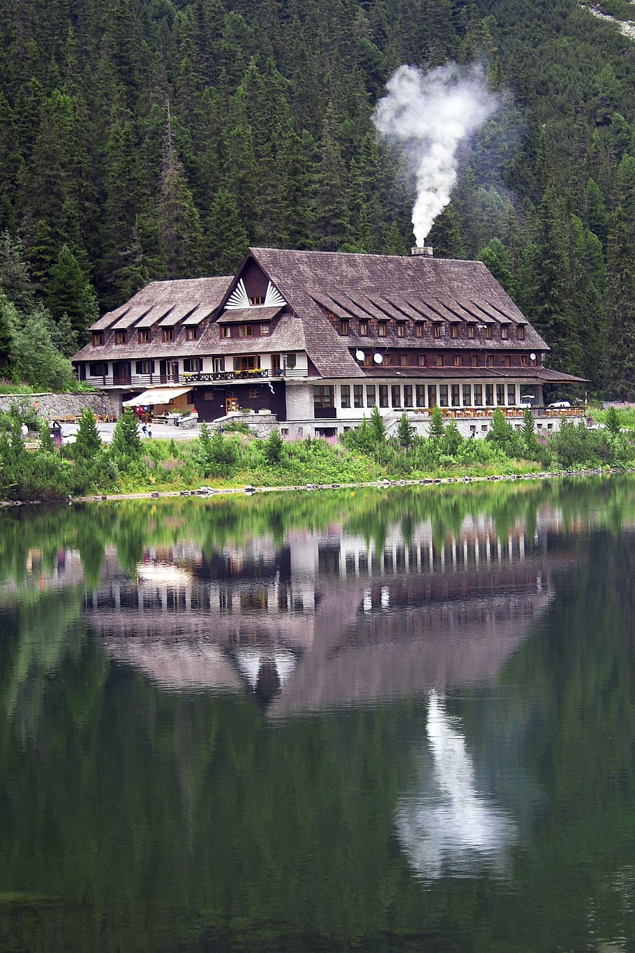 Chalet, High, Reflection, Slovakia, steam, water, mountains HD wallpaper