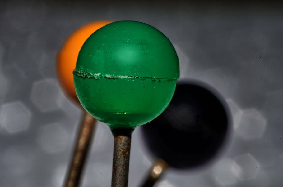 pin, pinhead, macro, needle, sphere, close-up, green color, HD wallpaper
