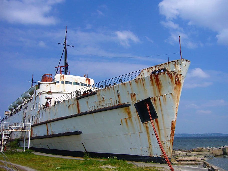 old, ship, boat, harbor, sea, seaside, rusty, metal, nautical vessel HD wallpaper