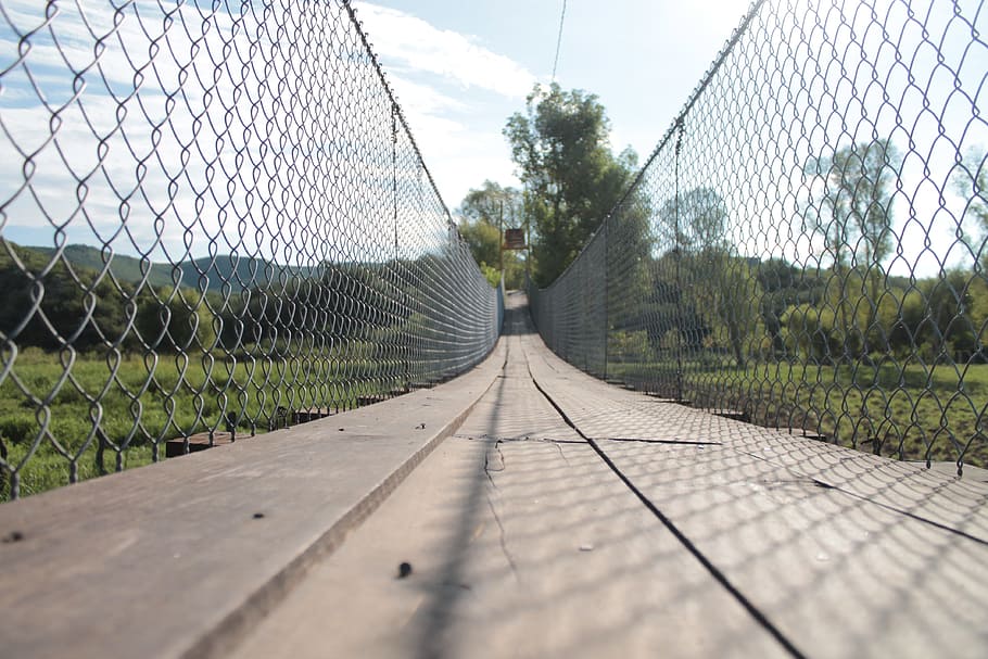 lines, order, grating, bridge, metal, nature, sunset, landscape HD wallpaper