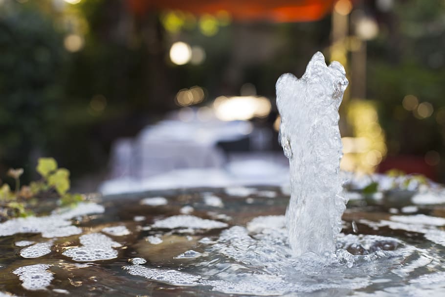water, source, jet, dancing fountains, park, focus on foreground HD wallpaper