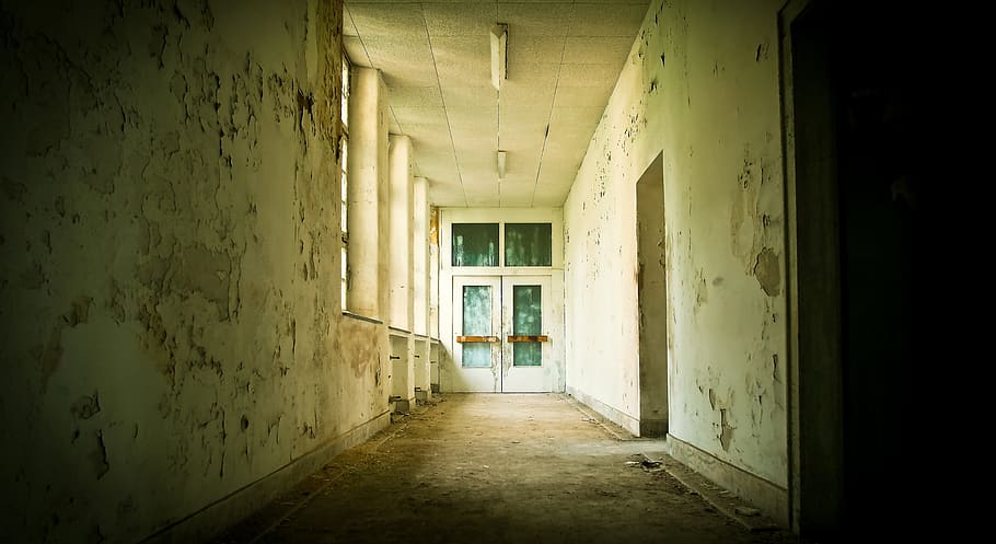 white concrete hallway during daytime, lost places, lapsed, old, HD wallpaper