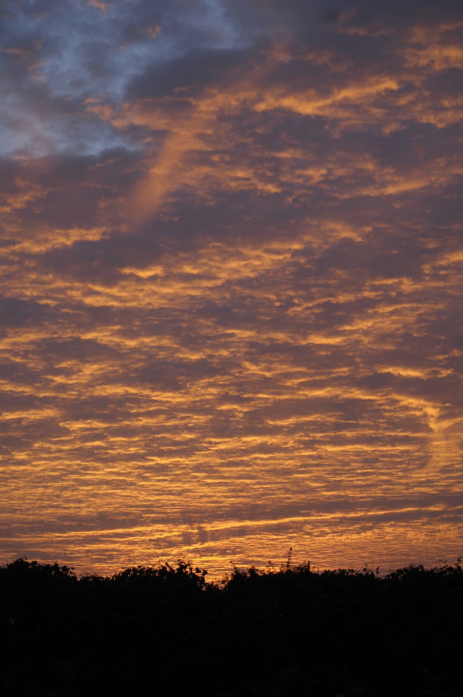 sky, atmosphere, sunset, evening, orange sky, clouds, pattern HD wallpaper