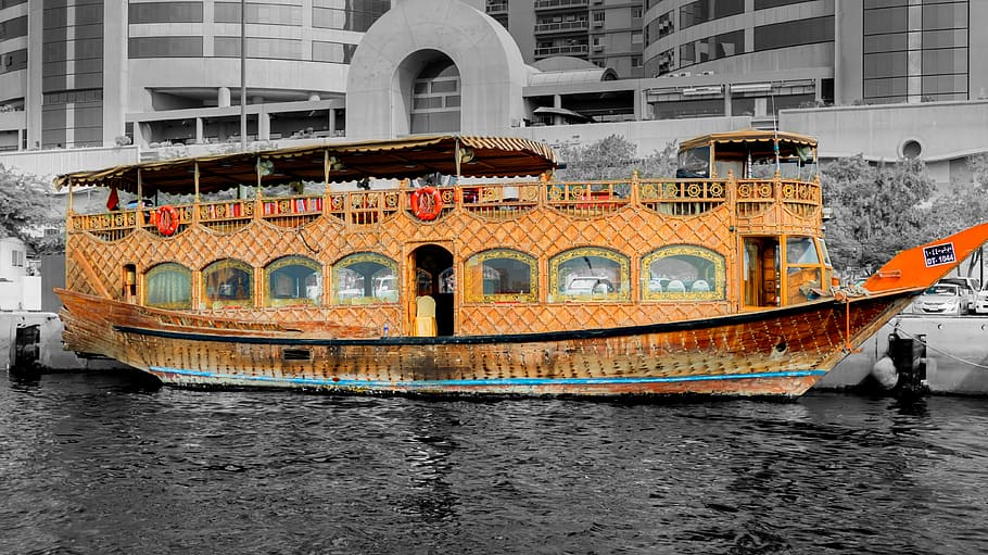 junk, ship, boot, dubai, water, nautical vessel, architecture HD wallpaper