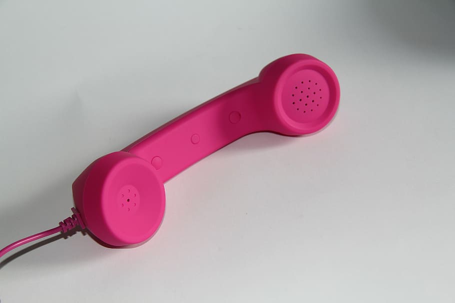 pink telephone handle on white surface, telephone handset, communication, HD wallpaper