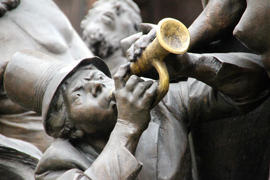 trumpeter, monument, figure, statue, sculpture, metal, art HD wallpaper