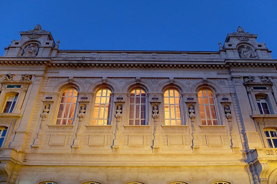 architecture, building, facade, ancient, evening, night, music academy HD wallpaper