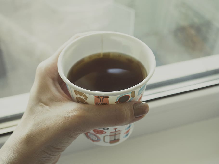 coffee, cup, drink, hand, holding, hot, morning, window, human hand HD wallpaper