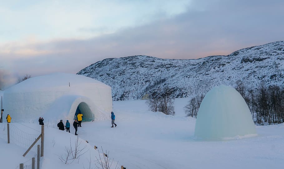 igloo on snow during daytime, norway, kirkenes, snowhotel, nature, HD wallpaper