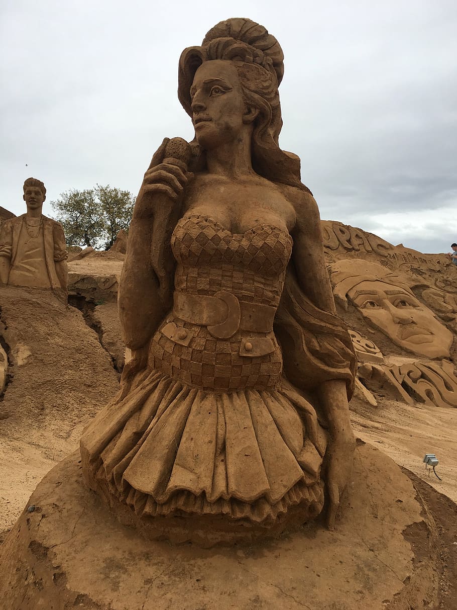 amy, sand, sandburg, beach, sand sculpture, sand sculptures HD wallpaper