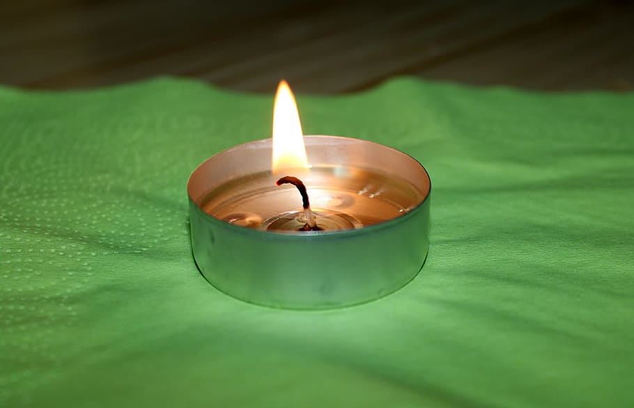 candle, heater, mood, evening, glow, the flame, fire, green color HD wallpaper