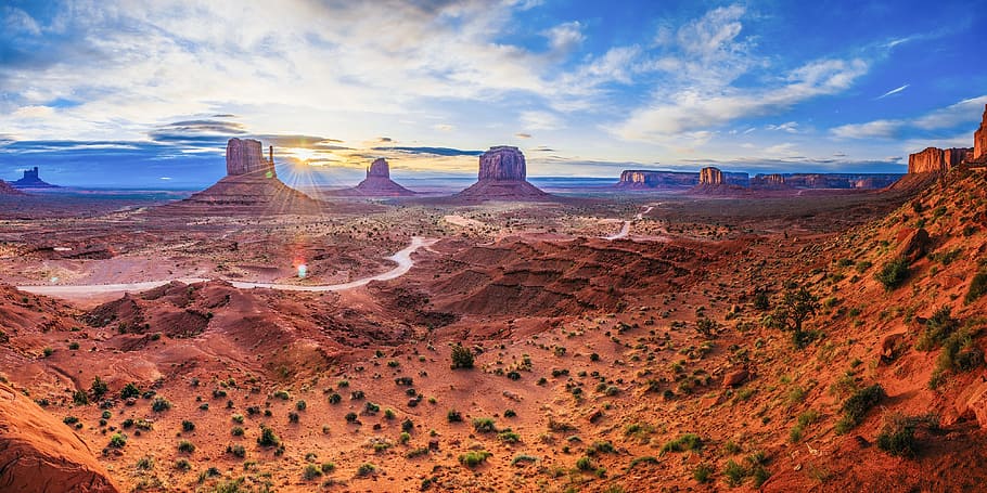 brown sand under cloudy sky during daytime, monument valley HD wallpaper