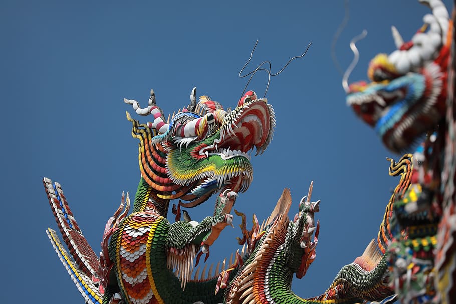guandu temple, cut sticky, sky, dragon, low angle view, art and craft