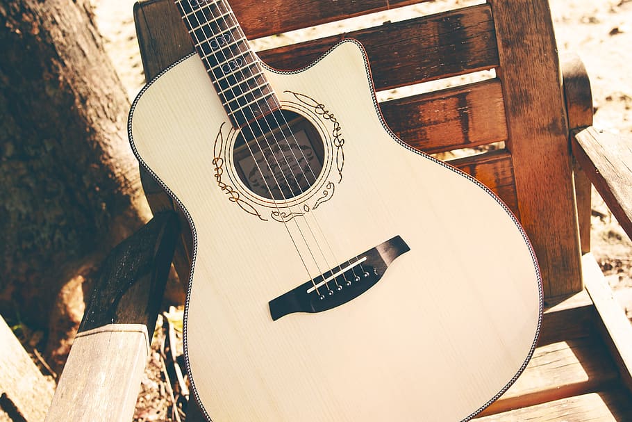 closeup photo of squared-off-cutaway acoustic guitar, Odin, Music, Life