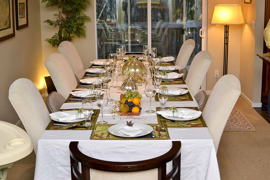 table, dining, holiday, serving, laying, seat, setting, furniture HD wallpaper