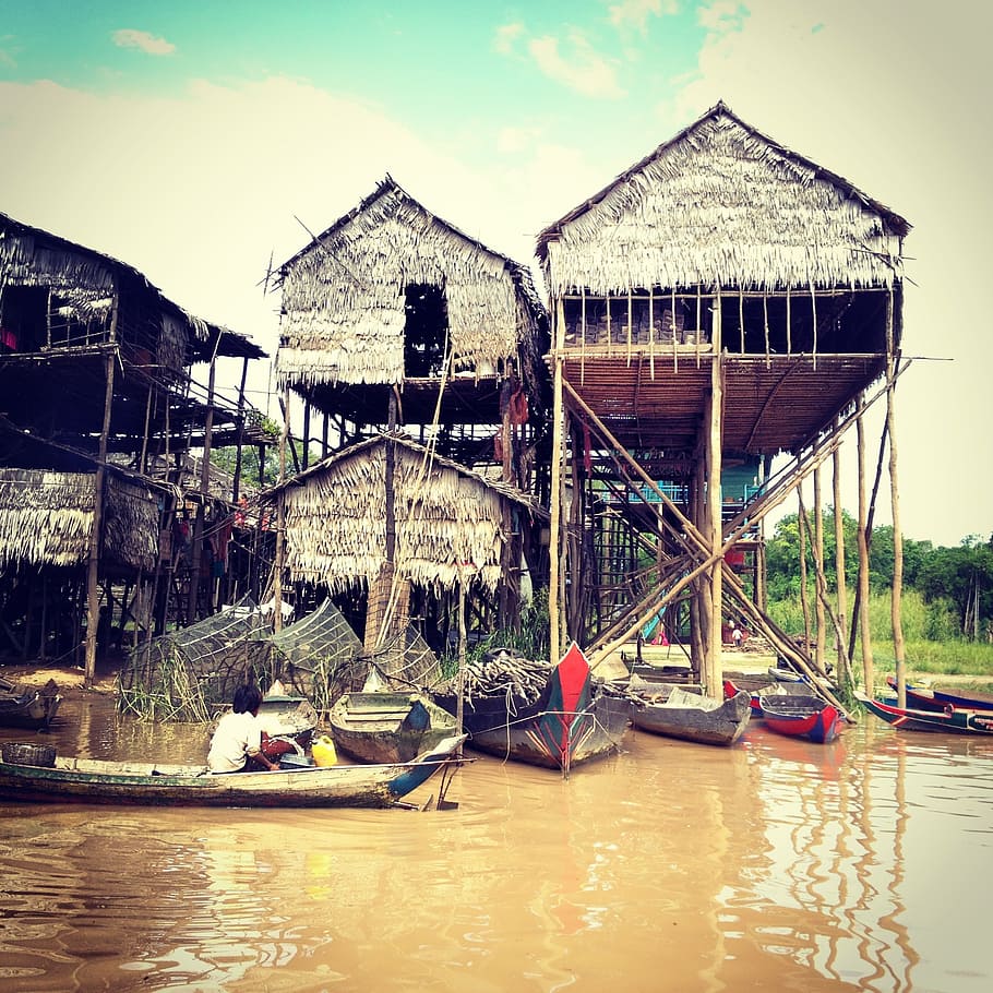 cambodia, tonle sap, stilt, water, built structure, architecture, HD wallpaper