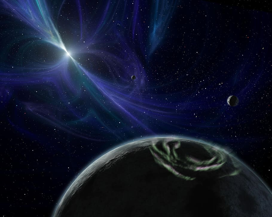 black and purple galaxy illustration, planet, blue, space, univers HD wallpaper