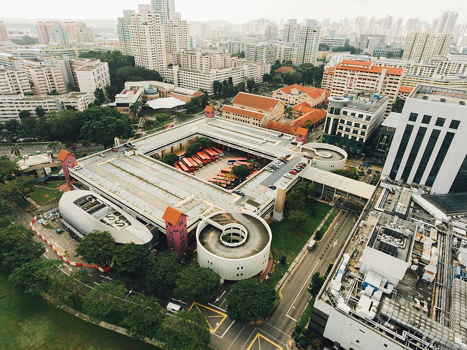 aerial photography of cities scape with trees at daytime, structure HD wallpaper