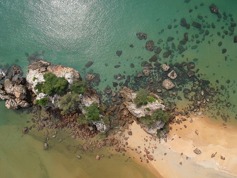 drone, dji spark, aerial view, water, sea, beach, high angle view HD wallpaper