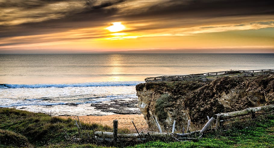 sea, sunset, sand, water, beach, sky, land, cloud - sky, scenics - nature HD wallpaper
