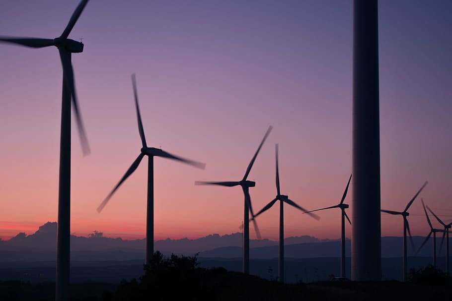 silhouette of windmills during sunset, energy, alternative HD wallpaper