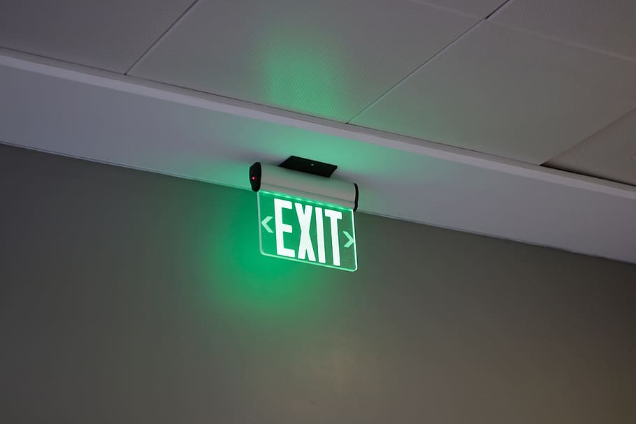 building, ceiling, signage, light, communication, exit sign HD wallpaper