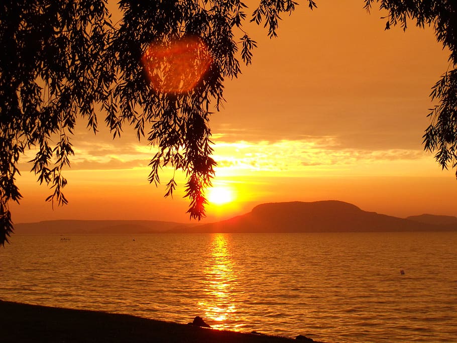 sunset, aranyhíd, badacsony, water, sky, beauty in nature, HD wallpaper