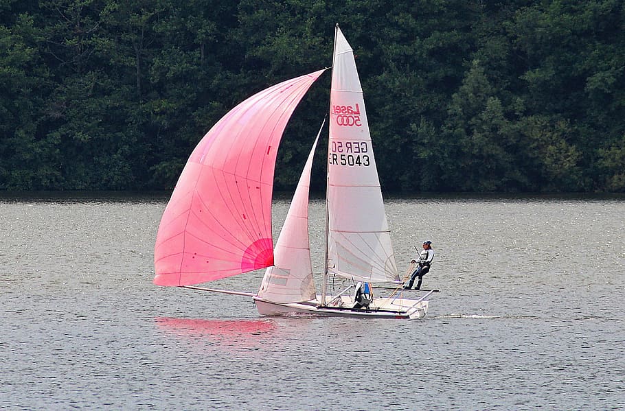 person on sailing boat, water, bostalsee, boot, sailing mast HD wallpaper