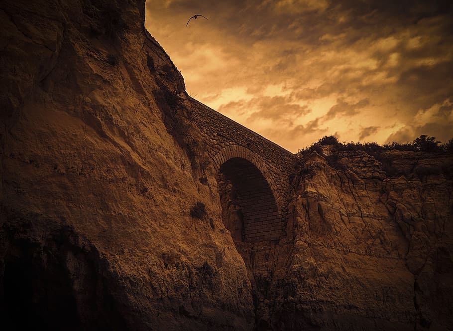 Algarve, Bridge, misterious, cloud - sky, architecture, history HD wallpaper