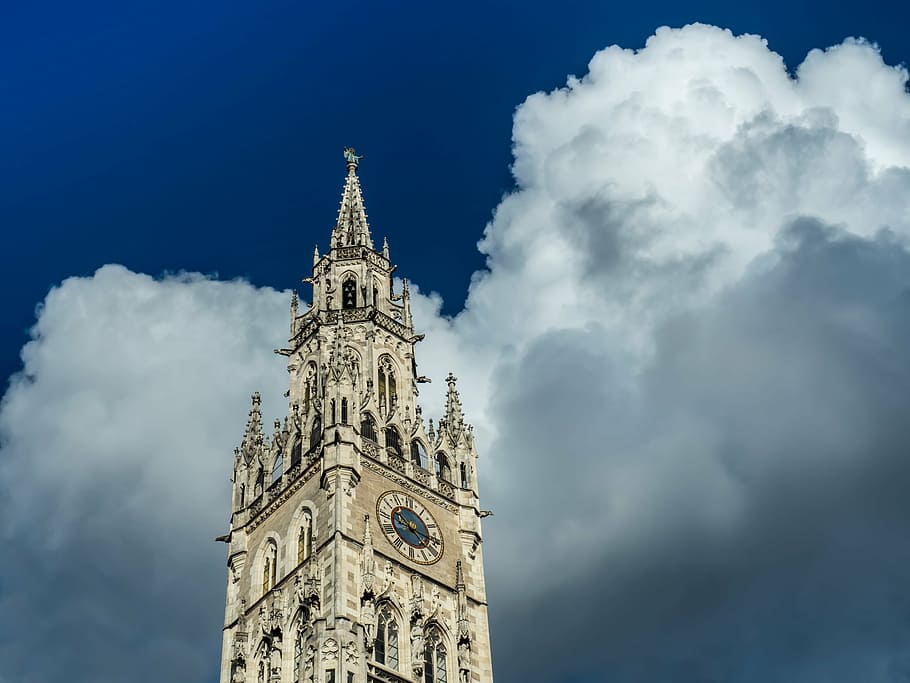 tower, plaza, munich, eclipse tower, culture, clouds, sky, cloud - sky HD wallpaper