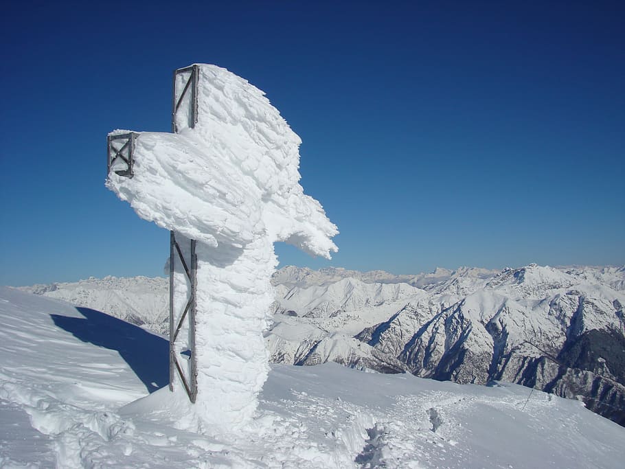 Cross, Summit, grignone, snow, winter, blue, cold temperature HD wallpaper