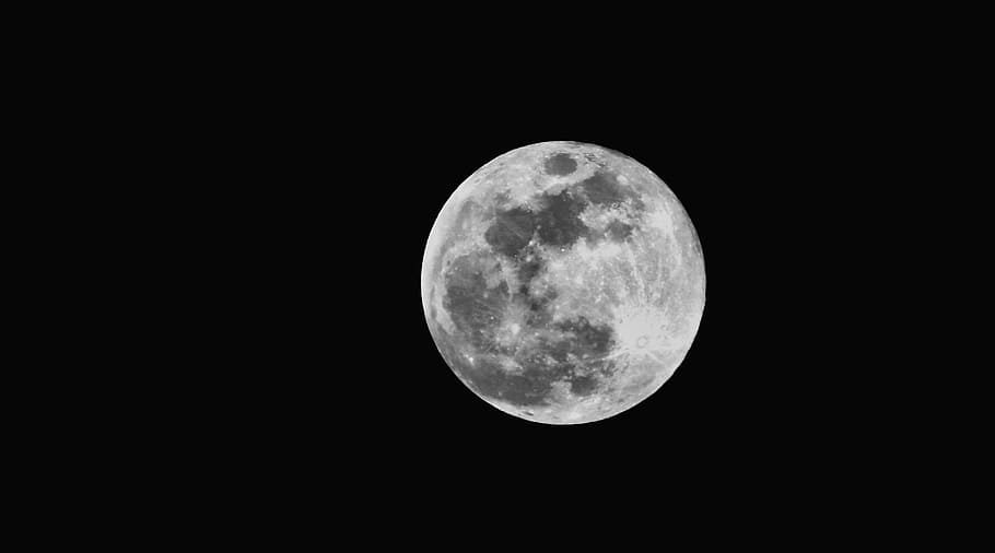 full moon, landscape, black and white, strains, astronomy, night, HD wallpaper
