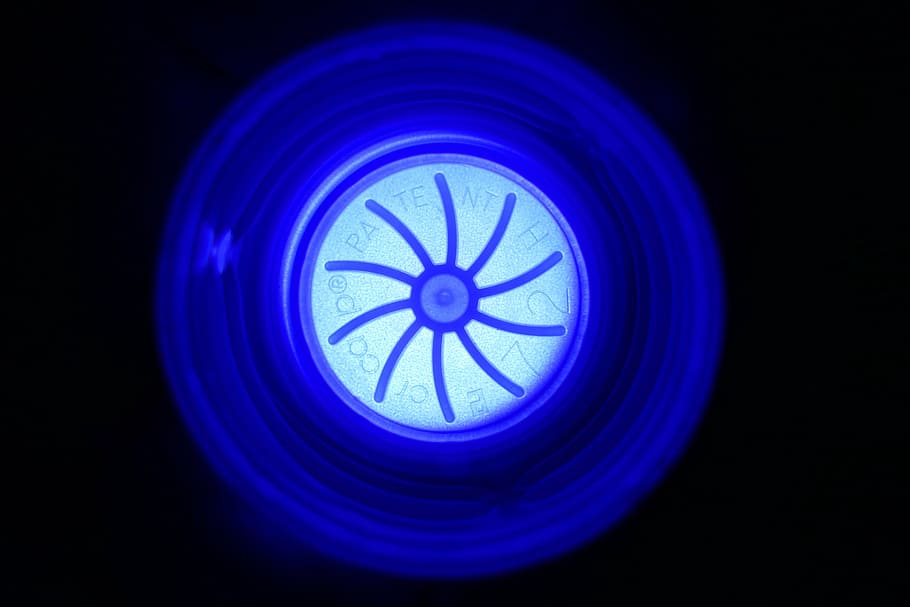 pet bottle, bottle caps, illuminated, blue, circle, symbol HD wallpaper