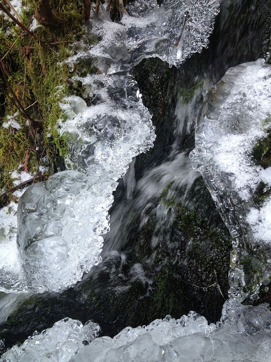 Ice, Cold, Cold, Water, Stream, Water Fall, water stream, nature HD wallpaper