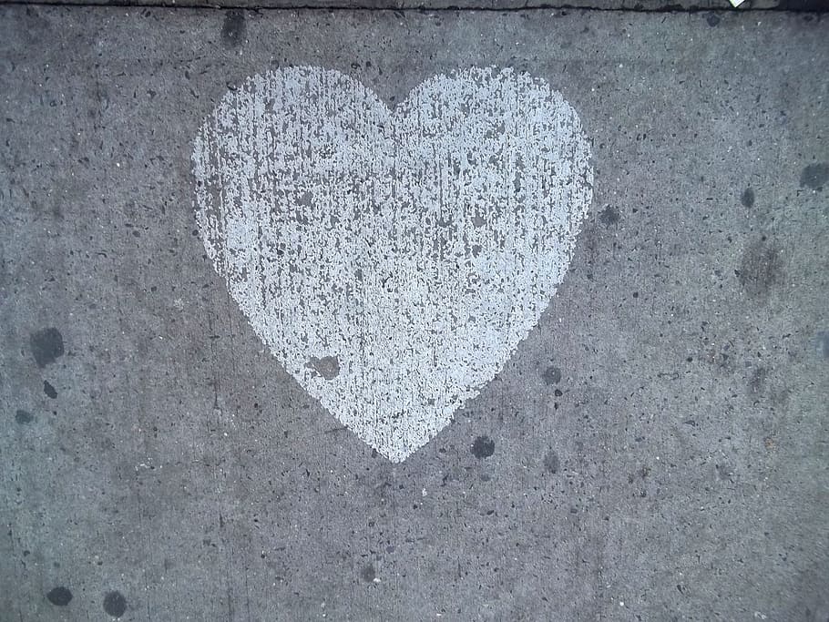 gray and white heart graffiti in wall, sidewalk, love, street