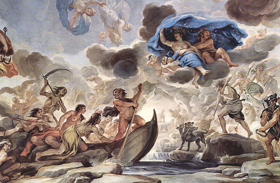 fresco, mural, charon, morpheus, greek mythology, luca giordano, HD wallpaper