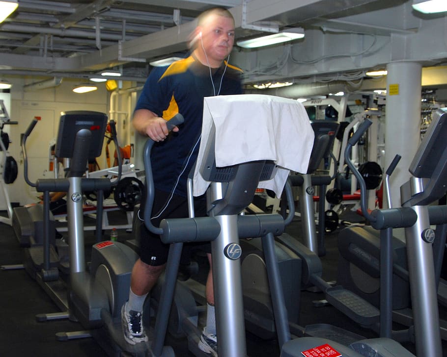 gym room, fitness, cardiovascular exercise, elliptical bike