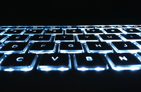 photography of computer keyboard keys with lights, macro, backlit HD wallpaper