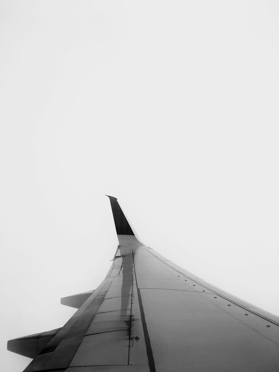 low angle photography of gray building, photo of white plane HD wallpaper