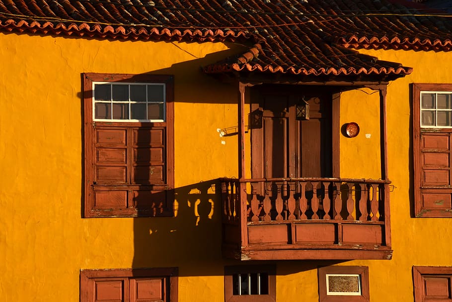 home, architecture, wood, window, balcony, spain, yellow, built structure HD wallpaper